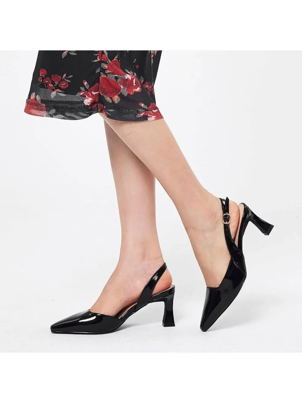 Women's Black Slingback Pump Pointed Closed Toe Elegant Low Kitten Heel Shoes